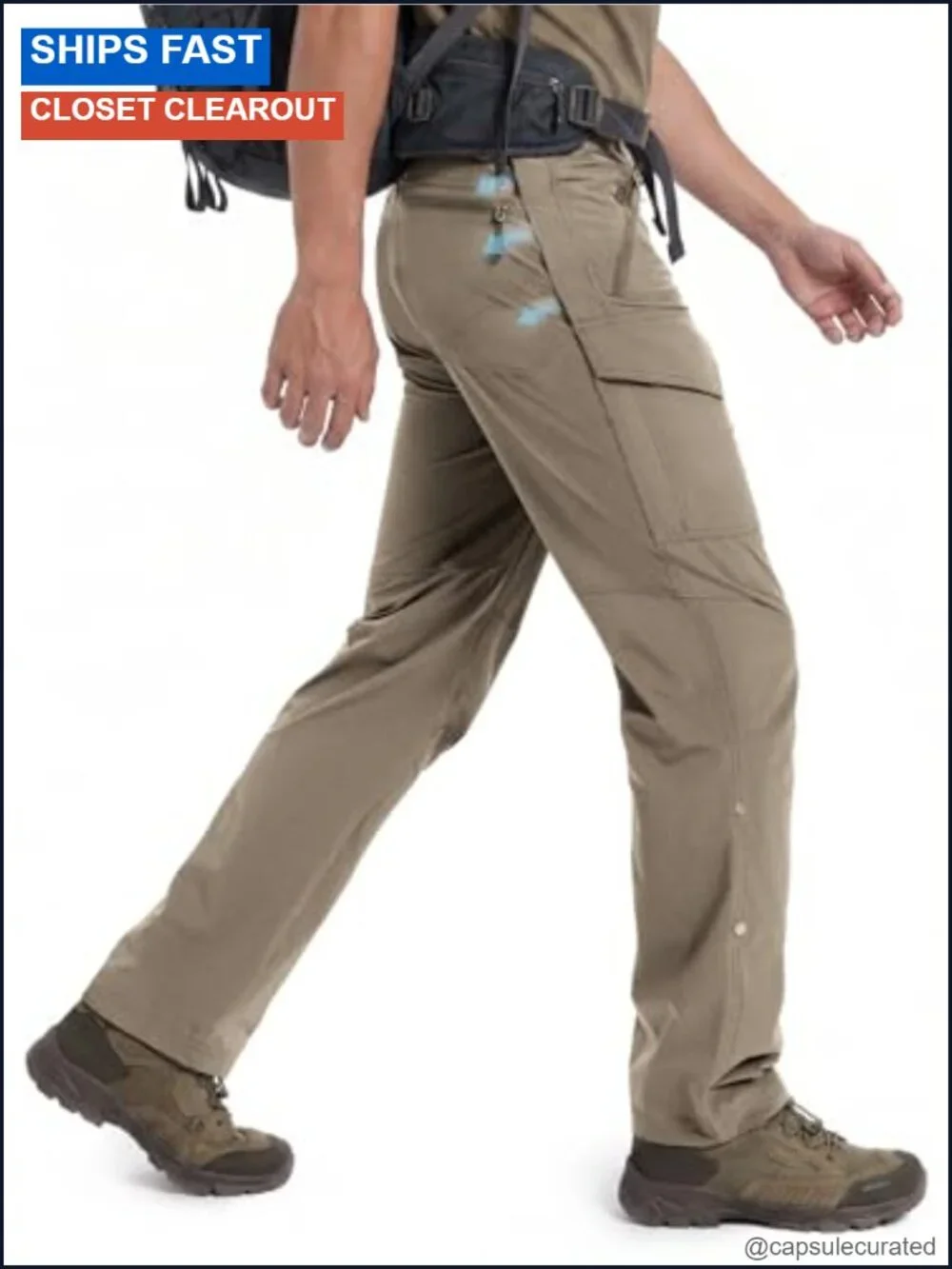 Men's Stretch Nylon Hiking Pants Lightweight Quick Dry Cargo with Zip Pockets
